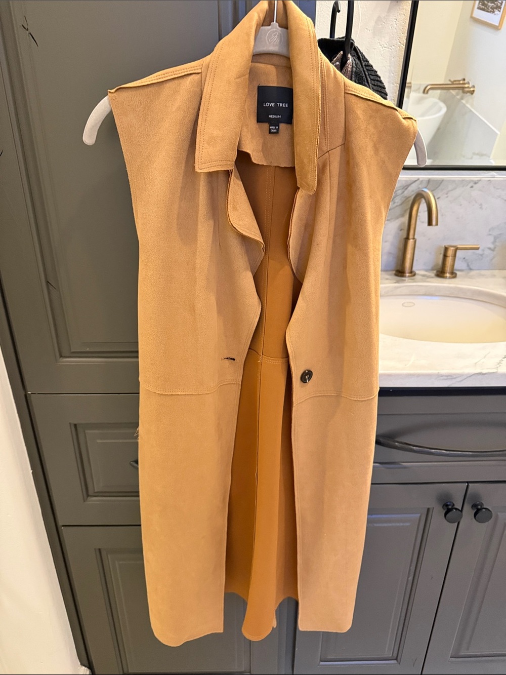 Love Tree Sleeveless Long Vest in Camel Tan